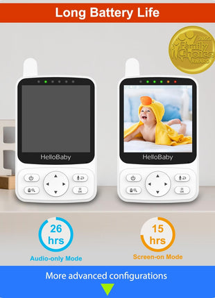 HelloBaby Monitor with 29Hour Battery Life and 4'' IPS Screen, No WiFi, Video Baby Camera Audio 1000ft Long Rang Auto Night Vision 2 Way Temperature VOX Mode for Pet Eldly White
