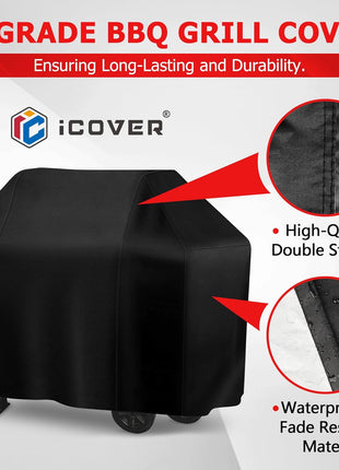 i COVER Grill Cover, 58 inch BBQ Grill Cover for Outdoor Grill, Anti-UV & Fade Resistant Gas Grill Cover, Waterproof Barbecue Grill Covers for Weber, Char-Broil, Nexgrill and More, Black