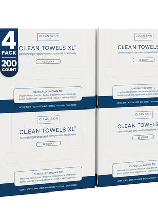 Clean Skin Club Clean Towels XLｮ, 100% USDA Biobased Face Towel, Disposable Face Towelette, Eczema Association Accepted, Makeup Remover Dry Wipes, Ultra Soft, 1 Pack, 50 Ct