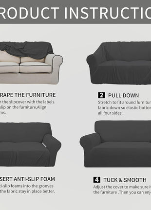 Easy Going Stretch Sofa Slipcover 1 Piece Sofa Cover Furniture Protector Couch Soft with Elastic Bottom for Kids, Polyester Spandex Jacquard Fabric Small Checks (Sofa, Dark Gray)