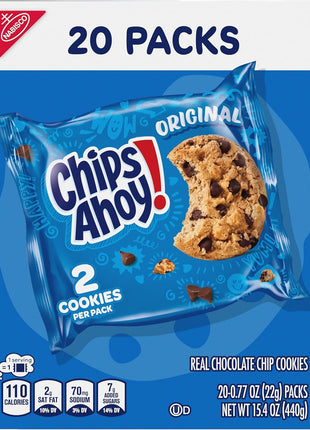 CHIPS AHOY! Original Chocolate Chip Cookies, 20 Snack Packs (2 cookies per pack)