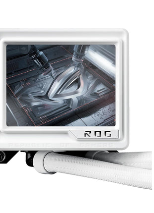 ASUS ROG RYUJIN III 360 ARGB EXTREME White Edition all-in-one AIO CPU liquid cooler, AMD Ryzen 9000 & Intel® CoreTM Ultra Ready, Asetek Gen8 V2 pump;high airflow static pressure magnetic fans; 3.5 inch LCD