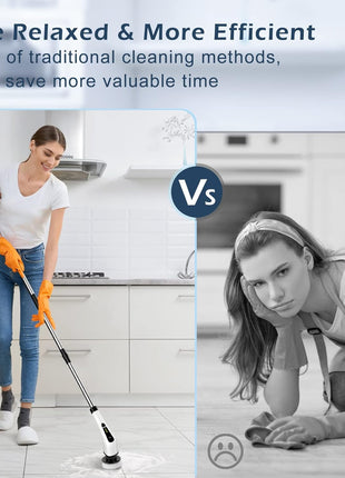 Electric Spin Scrubber, Power Shower Cleaning Brush with Long Handle | Cordless Cleaning Scrubber, 7 Replaceable Brush Heads, 90Mins Work Time, 3 Adjustable Size, 2 Speeds for Bathroom Cleaner
