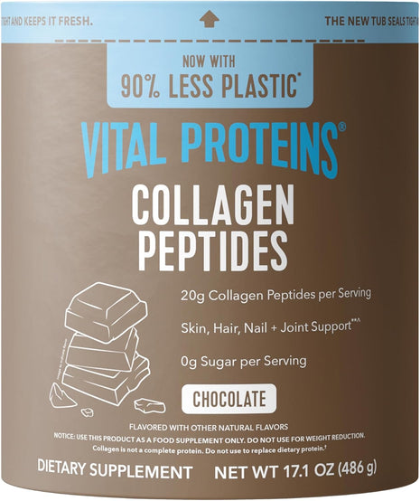 Vital Proteins Grass Fed Collagen Powder, Chocolate, 17.1 oz | Type I & III Collagen, Supports Hair Skin Nails & Joints, Hydrolyzed Collagen, Chocolate Flavor, 18 Servings