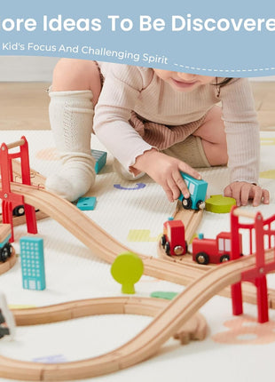 Tiny Land 39 Pcs Wooden Train Set for Toddler with Wooden Tracks | Compatible with Major Brands, Expandable, Changeable Train Toy for 3 4 5 Years Old Girls & Boys, Great Birthday Gift