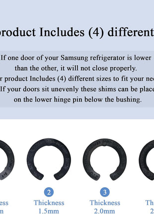 4 Pcs DA99-04158A Hinge Shims Refrigerator Door Height Adjustment Kits | For Samsung 3282540, Refrigerator Door Swing Limiter, Fits Refrigerator Door Parts, Fit DA60-00314C, 4 Different Thickness
