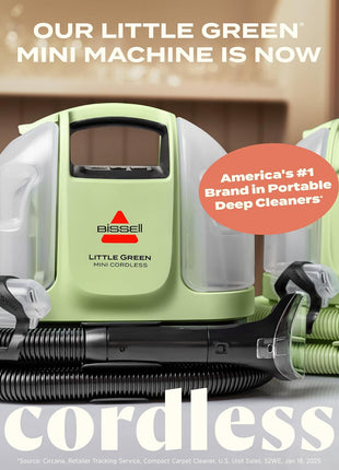 BISSELL Little Green Mini Cordless Portable Carpet Cleaner, 4015 | HydroRinse self-cleaning tool; 4-in. tough stain tool; cordless freedom for upholstery & car detailing