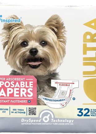 Paw Inspired 32ct Disposable Dog Diapers | Female Dog Diapers Ultra Protection | Diapers for Dogs in Heat, Excitable Urination, or Incontinence (Small)