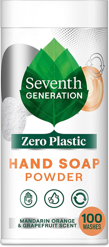 Seventh Generation Zero Plastic Hand Wash Powder Lathering Cleanser Mandarin Orange and Grapefruit Foaming 5 oz