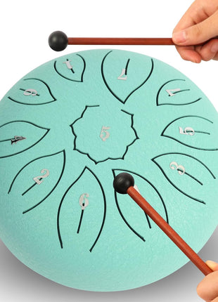 Steel Tongue Drum 6 Inch 11 Notes, C Major Tongue Drum Rain Chime Outside, Chakra Drum for Rain, Rain Drum with mallets for Musical Education Entertainment Zen Meditation Yoga Gifts (malachite)