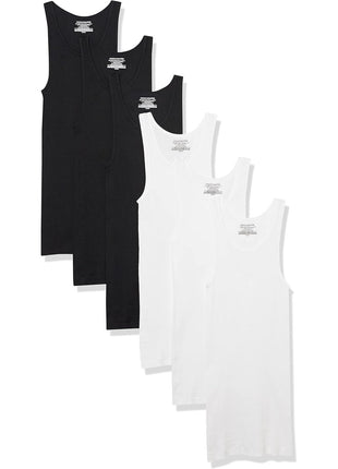 Amazon Essentials Men's Lightweight Breathable Cotton Slim Fit Tank Undershirts, Pack of 6