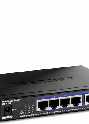 TRENDnet 6-Port 10G Switch, 4 x 2.5G RJ-45 Base-T Ports, 2 x 10G RJ-45 Ports, 60Gbps Switching Capacity, Wall Mountable, 10 Gigabit Network Connections, Lifetime Protection, Black, TEG-S762