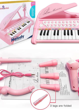 Love&Mini Piano Keyboard Toys for Girls - 24 Keys Toddler Piano Toy | Kids Piano Music Toy Instruments with Microphone,Pink Piano Toys for 3+ Years Old Girls Birthday Xmas Gifts