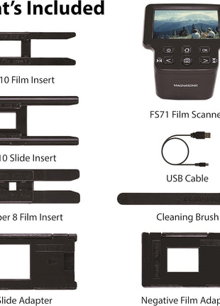 Magnasonic All-in-One 24MP Film Scanner with Large 5" Display & HDMI, Converts 35mm/126/110/Super 8 Film & 135/126/110 Slides into Digital Photos, 128MB Built-in Memory (FS71)