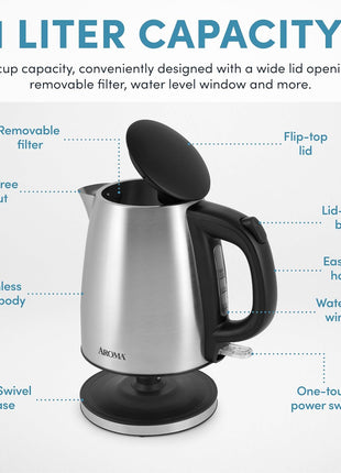 Aroma Housewares 1.0L / 4 cup Stainless Steel Electric Kettle (AWK 267SB)