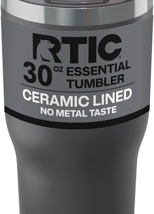 RTIC 30oz Essential Tumbler with Lid, Ceramic Lined, Graphite | Insulated, Stainless Steel Metal, Portable Travel Cup for Hot and Cold Drinks, Coffee, Car, Camping and Travel