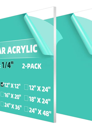 CALPALMY (2-Pack) 12 x 12 Inch Clear Acrylic Sheet Plexiglass 1/4" Thick; Use for Craft Projects, Signs, Display Cases, DIY Projects and More; Cut with Cricut, Engraver, Saw or Hand Tools – No Knives