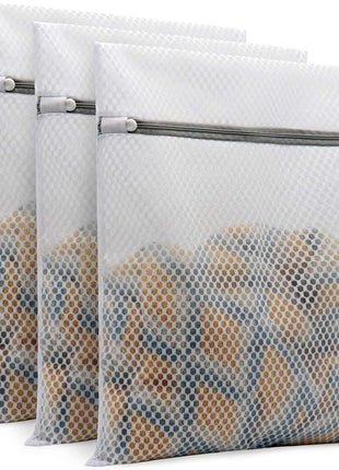 Muchfun 3Pcs Durable Honeycomb Mesh Laundry Bags for Delicates 12x16 Inches | (3 Medium)