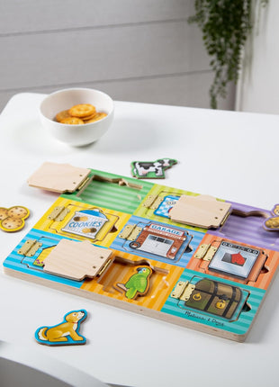 Melissa & Doug Wooden Hide & Seek Activity Board – Montessori Busy Board with Hinges, Doors & 9 Wooden Magnetic Puzzles, Educational Preschool Learning Toy for Toddlers & Kids Ages 3+