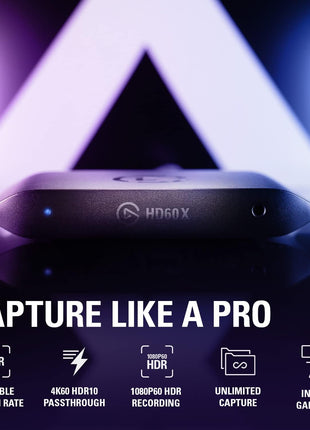 Elgato HD60 X - Stream and Record in 1080p60 HDR10 or 4K30 with Ultra-low Latency on PS5|Pro, PS4|Pro, Xbox Series X/S, Xbox One X|S, Nintendo Switch 2, in OBS and More, Works with PC and Mac