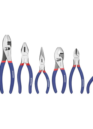 7-piece WORKPRO Pliers Set with Groove Joint, Long Nose, Slip Joint, Linesman, and Diagonal Pliers for DIY & Home Use