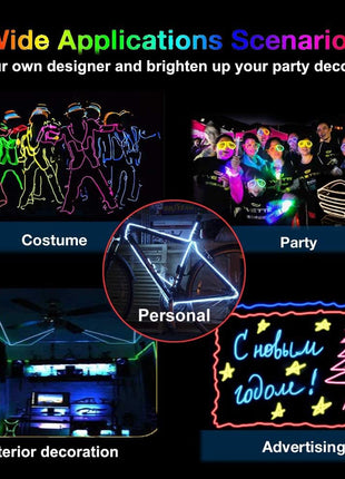 MaxLax EL Wire Ice Blue, 16.4ft/5m Portable Battery Pack Neon Light Strip 360° Cuttable Glowing Rope Lights for Parties, Halloween, DIY Decoration