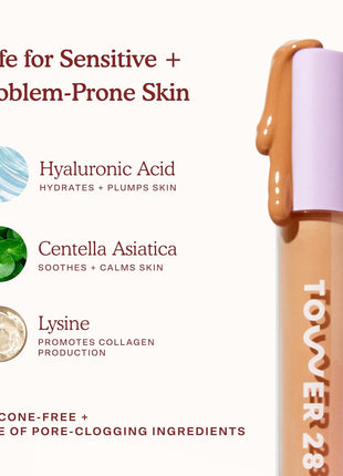 Tower 28 Swipe Serum Concealer - Hydrating Medium-Full Coverage Concealer + Under Eye Brightener - Skin Care Infused Makeup with Hyaluronic Acid + Soothing Centella - 4.0 Light/Medium Cool (0.22 oz)