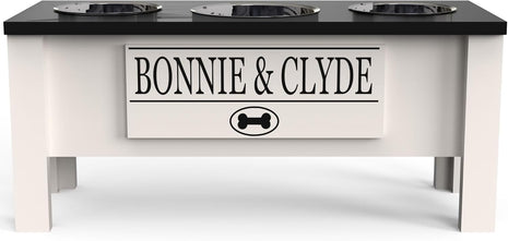 3 Bowl Dog Feeding Station, Personalized Triple Bowl Food Stand Large Dogs | Farmhouse Style, Elevated Wood Stand, Storage Container, Stainless Steel Bowls, Raised Feeder, Large Breed, Made in USA