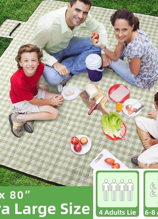 ZAZE Extra Large Picnic Outdoor Blanket, 80''x80'' Waterproof Foldable Blankets Gingham Picnic Mat for Beach, Camping Grass Lawn Park Accessories Cute Couple Gifts Ideas Wedding Registry(Green White)