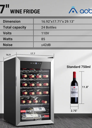 AAOBOSI 24 Inch Dual Zone Wine and Beverage Cooler,19 Bottles & 88 Cans Upgraded Wine Fridge,Built-in and Freestanding,Removable Fashion Wooden Frame,Intelligent Digital Temperatrue Control,Low Noise