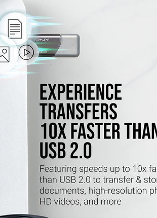 PNY 128GB Turbo Attaché 3 USB 3.0 Flash Drive, Silver (Pack of 2)