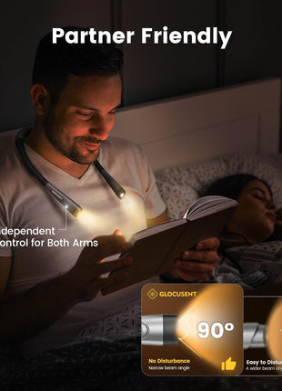 Glocusent Book Light, 3-Color & 6-Brightness Reading Light, Bendable Neck Light, 80-hr Lasting Rechargeable Book Light, Perfect Reading Lights for Books in Bed, Knitting, Repairing, Book Lovers Gifts