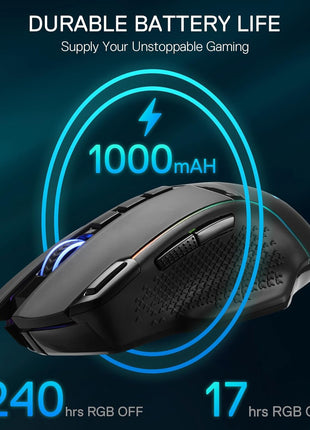 Redragon M991 Wireless Gaming Mouse, 26000 DPI 3-Mode Gamer Mice w/Rapid Fire Key, 9 Macro Buttons, Powerful Capacity and RGB Backlight for PC/Mac/Laptop, Black