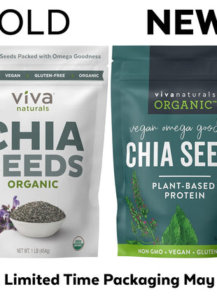 Viva Naturals Organic Chia Seeds, 2 lb, 32 Oz – Plant-Based Omega-3 and Vegan Protein, Gluten Free & Non-GMO, Perfect for Smoothies, Salads & Chia Pudding