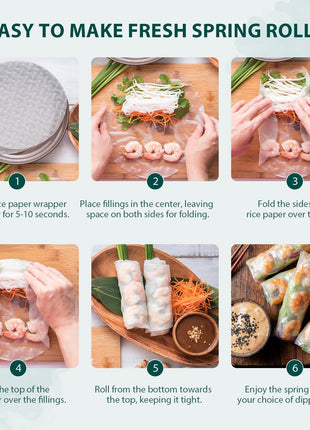 Soeos Rice Paper, White Rice Paper Wrappers, 1 Pack, 34 Sheets Fresh Spring Roll Wrappers & Dumplings, Non GMO, Gluten Free, Low Carb, Vietnamese Rice Wraps (Round, 22cm)