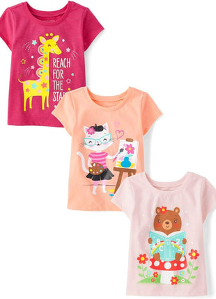 The Children's Place Baby-Girls and Toddler School,Learning Short Sleeve Graphic T-Shirts,3 Pack