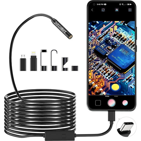 1920P Snake Inspection Borescope, Pancellent Type C Endoscope, Scope Camera with 8 LED Lights for Android and iOS Smartphone, iPhone, iPad, Samsung (16.5 FT/5M)