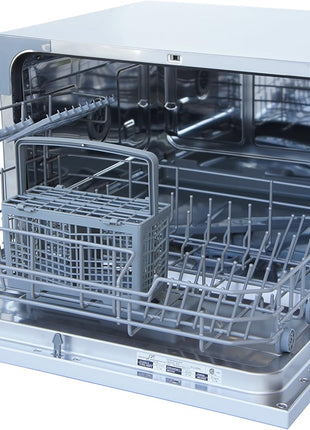 SPT SD-2224DS ENERGY STAR Compact Countertop Dishwasher with Delay Start - Portable Dishwasher with Stainless Steel Interior and 6 Place Settings Rack Silverware Basket, Silver