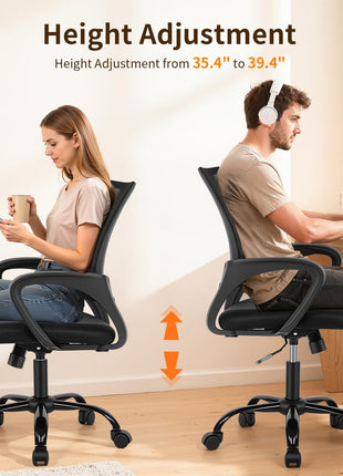 BestOffice | Ergonomic Office Chair | Black | Pack of 1 | Mesh Desk Chair | with Lumbar Support & Adjustable Height | Breathable Mid-Back Design & High Density Sponge | For Home, Office