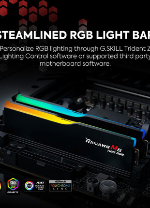 G.SKILL Ripjaws M5 Neo RGB Series DDR5 RAM (AMD EXPO) 32GB (2x16GB) 6000MT/s CL36-48-48-96 1.25V Desktop Computer Memory U-DIMM - Matte Black (F5-6000J3648D16GX2-RM5NRK)