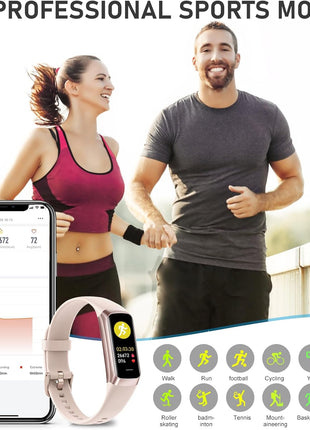 Fitness Tracker with 24/7Heart Rate, Blood Pressure, Sleep Tracking, Calorie, Activity Tracker with 1.1inch AMOLED Color Screen, Waterproof Step Tracker for Android iPhones Women Men