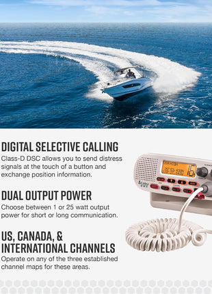 Cobra MR F45-D Fixed Mount VHF Marine Radio – 25 Watt VHF, Submersible, LCD Display, Noise Cancelling Microphone, NOAA Weather Channels, Signal Strength Meter, Scan Channels, White