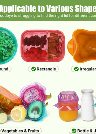 Silicone Stretch Lids for Food Storage in Fridge, Reusable Elastic Bowl Covers for Cup, Cans, Jars, Round & Rectangle Container, Food Grade Silicone Microwave Food Cover, Heat-Resistant, 6PCS