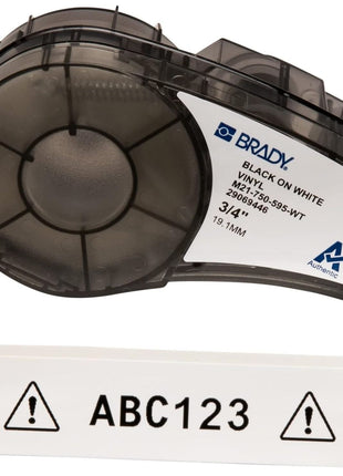 Brady Authentic (M21-750-595-WT) All-Weather Vinyl Label for Indoor/Outdoor ID, Lab and Equipment Labeling, Black on White- For M210, M210-LAB, M211, BMP21-PLUS and BMP21-LAB Printers, .75 inch W 21' L
