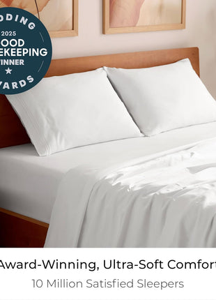 Mellanni Queen Sheets Set   4 PC Iconic Collection Bedding   Hotel Luxury, Extra Soft, Cooling Bed Sheets   Wrinkle, Fade, Stain Resistant (Queen, White)