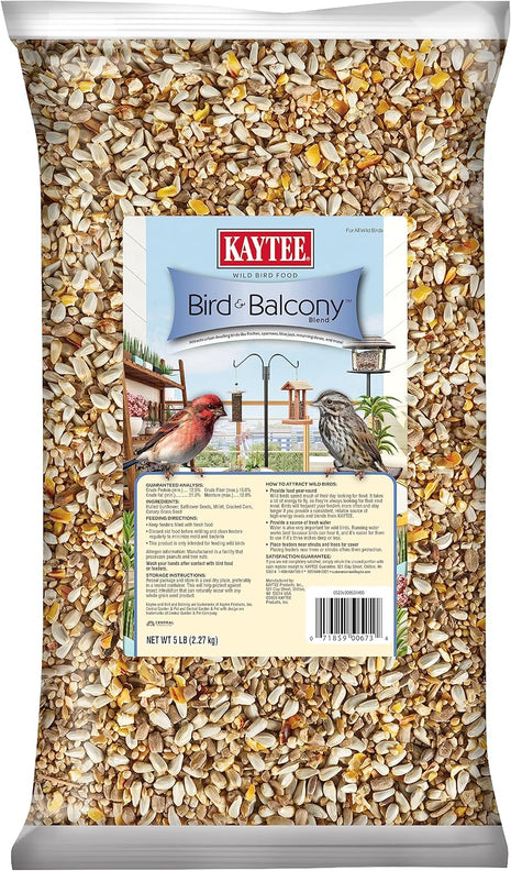 Kaytee Bird & Balcony Wild Bird Food No Mess Seed Blend for City Dwelling Birds Like Finches, Sparrows, Mourning Doves and More, 5 lb
