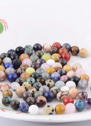 Natural Stone Beads 100pcs Round Genuine Real Stone Beading Loose Gemstones Hole Size 1mm DIY Smooth Bead for Bracelet Necklace Earrings Jewelry Making(Natural Stone Beads Multicolor, 8mm)