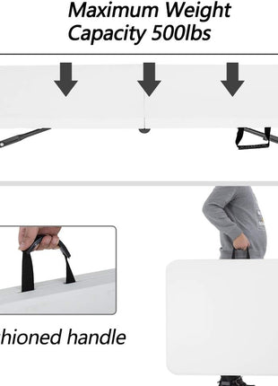 BestOffice 6FT Picnic Table Folding, Camping, Plastifor Party Event,White