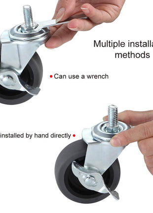 WHARSTM Caster Wheels, 3 inch Locking Swivel Stem Casters Set of 4, 3/8 inch-16 x 1 (Screw Diameter 3/8 inch, Length 1 inch) Rubber Casters with 360 Degree No Noise Wheels for Furniture