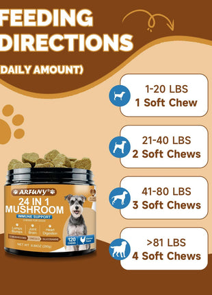9 in 1 Mushroom Supplement for Dogs - Digestive, Cellular, Immune Health Support, Mushroom Immune Dog Chews Turkey Tail Mushroom for Dogs - Gut, Skin, Joint, Immune Health- Dog Lumps & Bumps